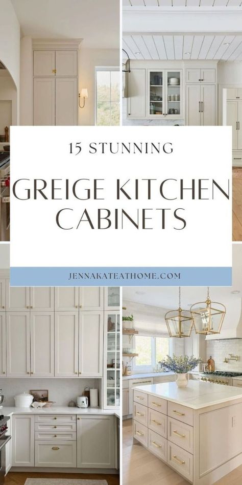 [Ad] 33 Stunning Greige Kitchen Cabinets #kitchencabinetsmakeover Talk Kitchen Cabinets, White Cabinets Greige Island, Beige Laundry Room Cabinets, Linen Colored Kitchen Cabinets, Affordable Kitchen Improvement Ideas, Dove Wing Kitchen Cabinets, Greige Paint Colors Kitchen, Grey Paint For Kitchen Cabinets, Griege Kitchens Modern