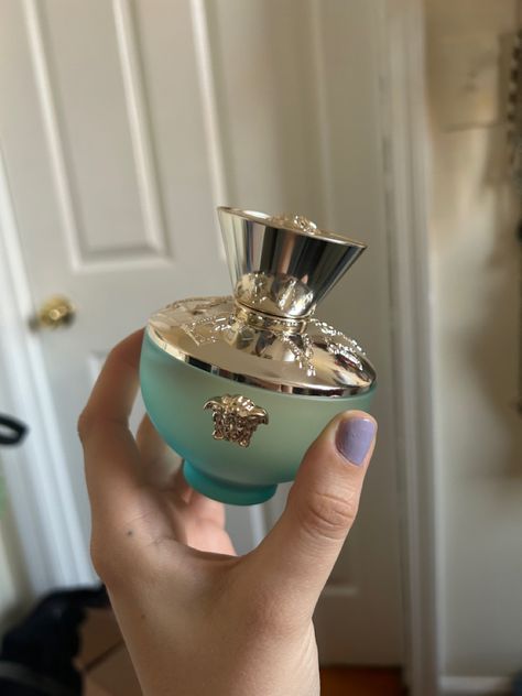 Dylan Turquoise from Versace (link to my storefront where you can get it) Versace Dylan Turquoise, Perfume Wishlist, Turquoise Aesthetic, Expensive Stuff, Versace Perfume, Perfume Collection Fragrance, Body Creams, Smell Goods, Perfume Scents