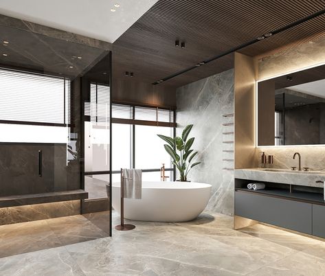 Modern Big Bathroom, Big Modern Bathroom, Rich Bedroom Luxury, Big Bathroom Design, Master Bathrooms Luxury, Bedroom Design On A Budget, Bathroom Inspo Interior Design, Bedroom Decor On A Budget, Luxury Bathtub