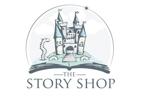 Bookshop Logo Design Ideas, Bookstore Logo Design, Logos Bookstore, Castle Logo Design Creative, Cosmos Logo, Castle Logo, Whimsical Logo, Library Logo, Bookstore Design