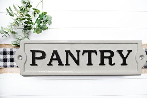 PRICES MAY VARY. Antique style cast metal pantry signs are ideal period door signs for any home or business. Pantry door sign brings a authentic look wherever it hangs. Made of cast iron and sturdy. Very great in your house and adds a nice touch to doors, but also functional when you have a pantry and laundry and bathroom door close to each other so guests can distinguish. Sturdy cast iron Pantry signs that are built to last and a great detail metal plaque for your door! Rustic Farmhouse Metal P Pantry Signs, Laundry And Bathroom, Laundry Pantry, Pantry Sign, Door Room, Cast Iron Door, Metal Bathroom, Toilet Sign, Laundry Signs