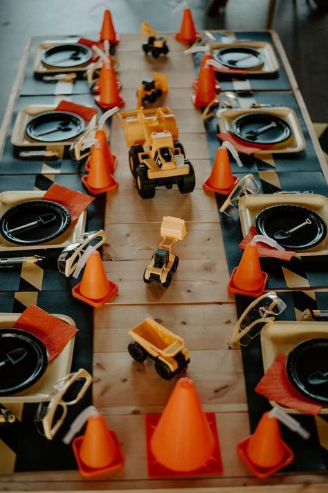 Heavy Equipment 2nd Birthday, Construction Birthday Party Table, Dig Being One Birthday, Neutral Construction Party, Helper Cars Birthday Party, Trucks And Diggers Birthday Party, Construction Table Decor, Meri Meri Construction Party, Construction Birthday Party Two Year Old