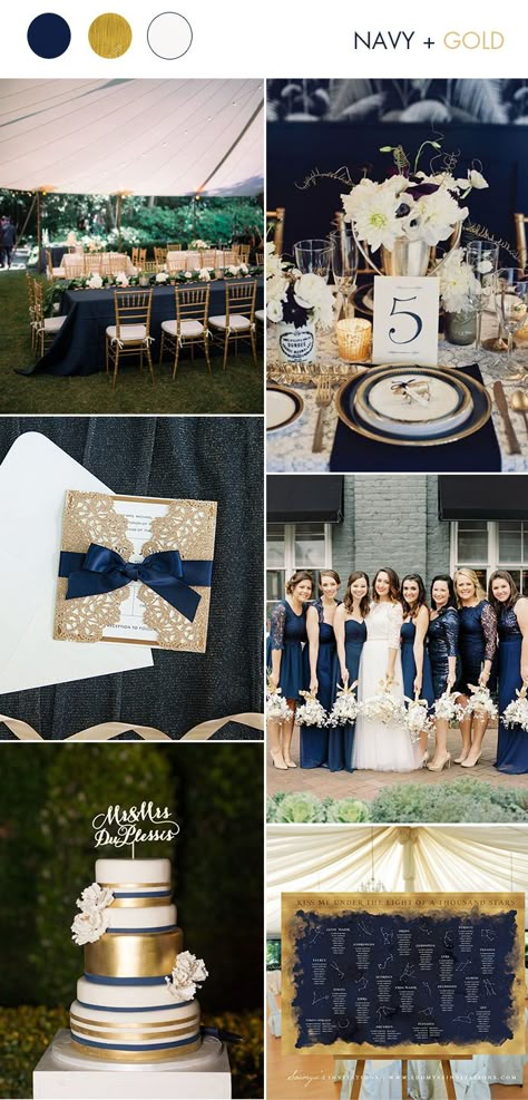 Navy Blue And Gold Wedding Party, Wedding Colora, June Wedding Colors, Navy Weddings, Silver Wedding Theme, Navy And Gold Wedding, Navy Gold Wedding, Navy Blue And Gold Wedding, Stars Wedding