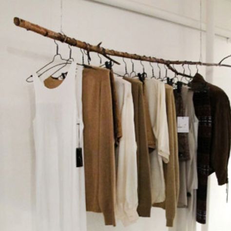 Wood stick clothing rail Image via Stylesight Body Points, Clothing Rail, Product Styling, Shop Fittings, Work Station, Clothes Rail, Wood Sticks, Closet Makeover, Visual Display