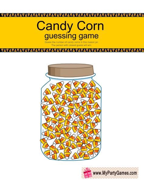 Free Printable Candy Corns Guessing Game for Halloween How Many Candy Corn In The Jar Game, Candy Corn Counting Printable, Guessing Jar, Jar Template, Corn Theme, Pto Board, Jar Games, Candy Guessing Game, Fall Candy