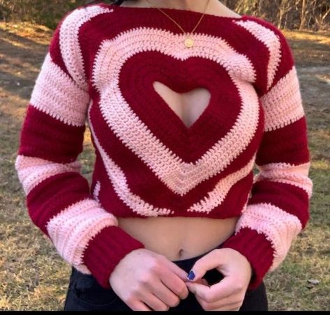 Crochet Heart Hole Top, Heart Cutout Crochet Top, Valentines Day Crochet Top, Heart Sweater Crochet Pattern, Valentines Crochet Sweater, Crochet Heart Sweater Pattern Free, Heart Sweater Crochet, Heart Top Crochet, Heart Cut Out Sweater