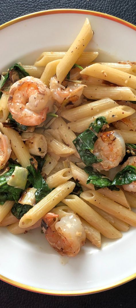 Shrimp, Leek, and Spinach Pasta with Lemon Cream Sauce - Blythes Blog Shrimp Leek, Pasta With Lemon Cream Sauce, Dinner Recipes Shrimp, Lemon Cream Sauce Pasta, Elegant Lunch, Pasta With Lemon, Leek Pasta, Lemon Cream Sauce, Lemon Cream Sauces