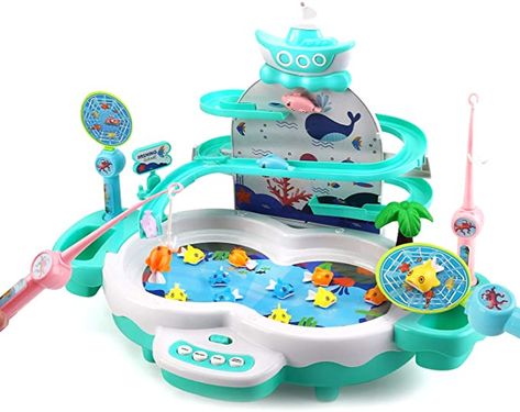 Amazon.com: CUTE STONE Fishing Game Toys with Slideway,Electronic Toy Fishing Set with Magnetic Pond,10 Fish,3 Magnetic Dolphins,2 Toy Fishing Poles,Learning Educational Toys with Music Story for Kids Toddlers: Toys & Games Easter Stuffers, Fishing Games For Kids, Water Play Toys, Fishing Poles, Fishing Toys, Magnetic Toys, Kids Fishing, Holiday Toys, Fishing Game