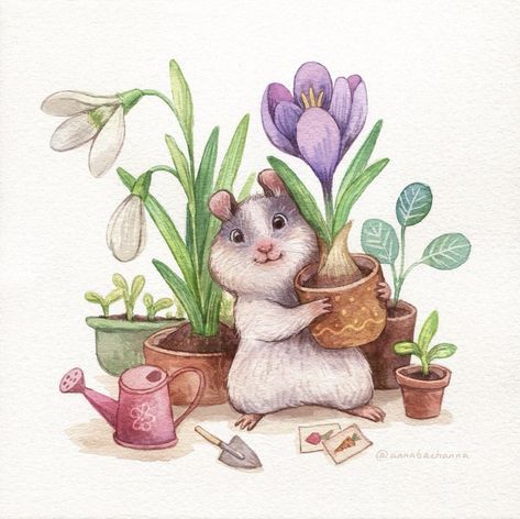 Planting Positivity Mouse Illustration, 동화 삽화, Spring Illustration, Cute Paintings, Art Drawings For Kids, Tattoo Design Drawings, Bible Art, Illustration Artists, الرسومات اللطيفة