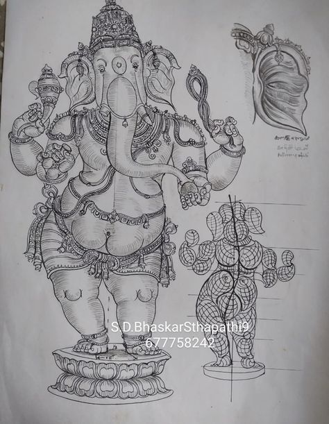 Shilpashastra Drawing, Ganapathi Images, Shilpa Shastra, Animal Stencil Art, Hindu Statues Goddesses, Human Painting, Ancient Drawings, Kerala Mural Painting, Nature Art Drawings