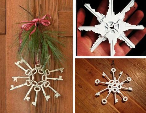 Creative Recycling, Crafts Turning Old Keys into Handmade Christmas Decorations Diy Key Projects, Simple Candle Centerpieces, Hardware Crafts, Old Key Crafts, Fall Candle Centerpieces, Creative Christmas Crafts, Key Diy, Key Crafts, Unique Decorations