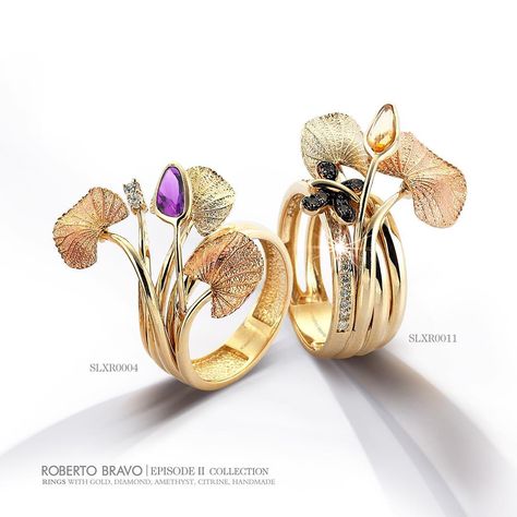 Roberto Bravo / Swan Lake EPISODE II collection Roberto Bravo, Jewellery Design Sketches, Hand Painted Jewelry, Jewelry Images, Floral Jewellery, Gems Jewelry, Nature Jewelry, Artistic Jewelry, Gold Jewelry Fashion