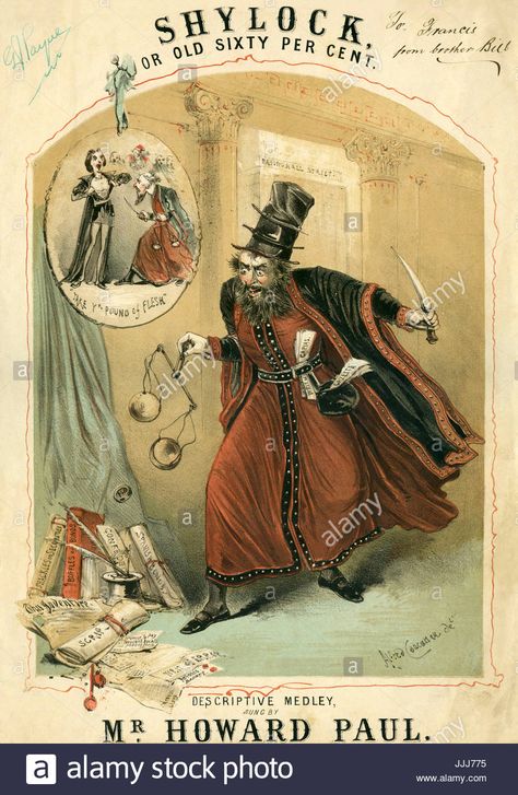 Download this stock image: Shylock, or Old Sixty Percent score cover, depicting Shakespeare's Shylock from 'The Merchant of Venice'. Sung by Howard Paul, lithograph by Alfredo Concanen (1835-1886). - JJJ775 from Alamy's library of millions of high resolution stock photos, illustrations and vectors. The Merchant Of Venice, Large Picture Frames, Alfredo, Music Art, Art Reproductions, Photographic Prints, Venice, Photo Printing, Original Artwork