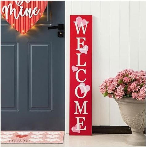 Amazon.com : Glitzhome 42"H Valentines Wooden Porch Sign Large Welcome Porch Sign for Valentine's Day Love Sign Home Front Door Yard Party Decor : Patio, Lawn & Garden Valentines Porch, Welcome Porch Sign, Yard Party, Stars Wall Decor, Wooden Porch, Front Porch Signs, Porch Welcome Sign, Red Panels, House Front Door