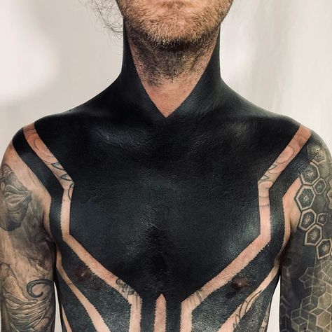 Hoode Philly on Instagram: “Just done on @barnseytattoo Just the heavy black !! @blackvulturegallery @pantheraink” Black Out Chest Tattoo, Blackout Chest Tattoo, Full Black Tattoo, Full Chest Tattoo Men, Blast Over Tattoo, Full Chest Tattoos, Just Done, Blackout Tattoo, Body Drawing Tutorial