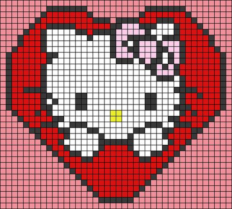 Crochet Grid, Kitty Kisses, Hello Kitty Crochet, Hello Kitty Videos, Walpaper Hello Kitty, Graph Crochet, Holiday Cross Stitch, Pixel Crochet, Tapestry Crochet Patterns