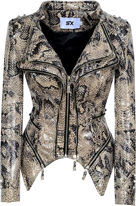 ZJX Women's classic rivet zipper dovetail leather jacket casual personalized Motorcycle Jacket Leather Jacket Zipper, Biker Denim, Snake Pattern, Snake Patterns, Denim Patterns, Classic Jacket, Clothing Manufacturer, Leather Biker Jacket, Professional Outfits