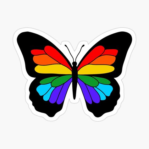 Get my art printed on awesome products. Support me at Redbubble #RBandME: https://www.redbubble.com/i/sticker/Rainbow-Pride-Butterfly-by-froggyx/163665744.EJUG5?asc=u Pride Butterfly, Stencils Patterns, Butterfly Wallpapers, Patch Ideas, Rainbow Butterfly, Stencil Pattern, Rainbow Stickers, Sticker Cute, Butterfly Wallpaper