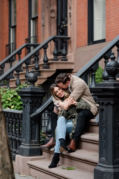 New York City, urban engagement, brownstone front steps, couples photos New York Photo Ideas, New York Sightseeing, New York Photoshoot, Photographie New York, Couples City, Engagement Photos Nyc, Nyc Pics, New York City Pictures, Nyc Photoshoot