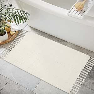 Lahome Boho Bathroom Rugs, Small 2x3 Door Mat Indoor Lightweight Entryway Rug Washable Cotton Area Rug with Tassels, Farmhouse Non-Shedding Beige Throw Rug Low Pile Carpet for Kitchen Laundry Modern Farmhouse Carpet, Farmhouse Bathroom Rugs, Boho Bathroom Rugs, Boho Bathroom Rug, Rug With Tassels, Door Bedroom, Beige Throws, Kitchen Rugs Washable, Casual Coastal