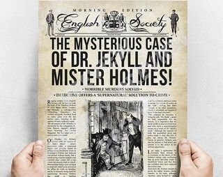 TheZeroRoom - Etsy Sherlock Holmes Poster, Newspaper Style Poster, Retro Newspaper, Newspaper Fashion, Dr Jekyll, Mr. Hyde, Jekyll And Mr Hyde, Dr Watson, Mystery Detectives