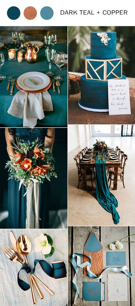 teal and copper wedding - Google Search Teal Fall Wedding, Copper Wedding Colors, Dark Teal Weddings, Planning Future, Yellow Wedding Decorations, Teal Wedding Colors, Medieval Theme, Wedding Theme Color Schemes, Marriage Celebration