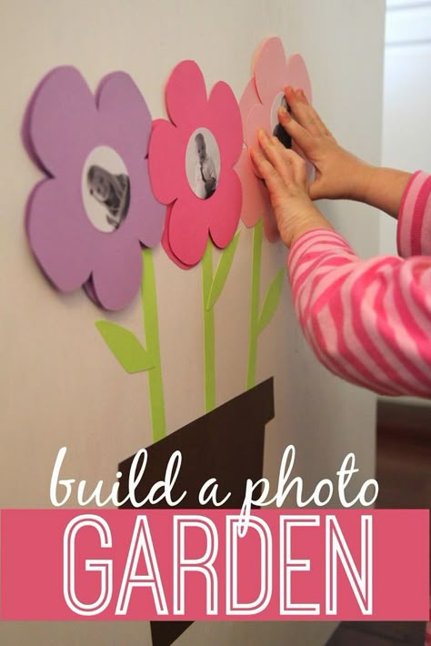 Toddler Approved!: Build a Photo Garden for Babies & Toddlers, would make a cute preschool classroom billboard display for spring time. Photo Garden, Infant Classroom, Picture Frame Crafts, Toddler Classroom, Daycare Crafts, Spring Activities, Toddler Art, Toddler Fun, Frame Crafts