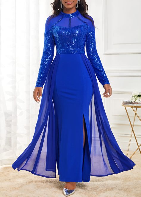 Royal Blue White Wedding Dress, Luxury Royal Blue Maxi Dress For Women, White And Royal Blue Wedding Dress Gowns, Simple Royal Blue Wedding Dress, White With Royal Blue Wedding Dress, Royal Blue Bridesmaid Dresses Winter, Collar Maxi Dress, Holiday Maxi Dress, Latest Dress For Women