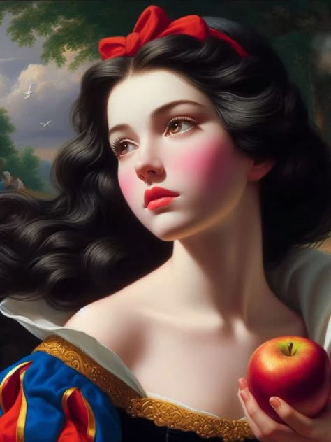 Aesthetic Wallpaper Realistic, Realistic Disney Princess, Snow White Makeup, White Oil Painting, Snow White Art, Snow White Queen, Charms Disney, Princess Painting, Walt Disney Princesses