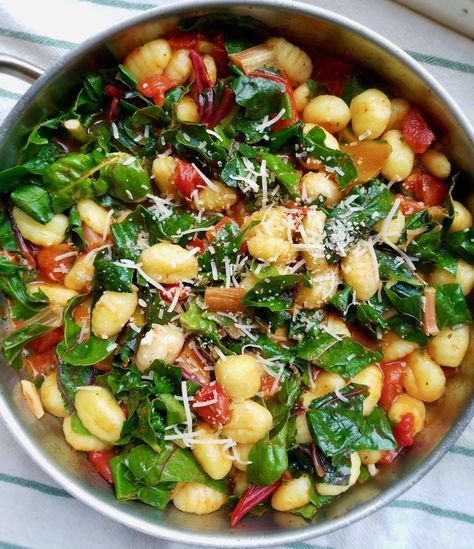 Gnocchi with Swiss Chard and Tomatoes — Ugly Vegan Kitchen Guyana Recipes, Boar Recipes, Recipes Gnocchi, Gnocchi From Scratch, Cocotte Recipes, Swiss Chard Recipes Easy, Boudain Recipes, Cardamon Recipes, Dysphagia Recipes