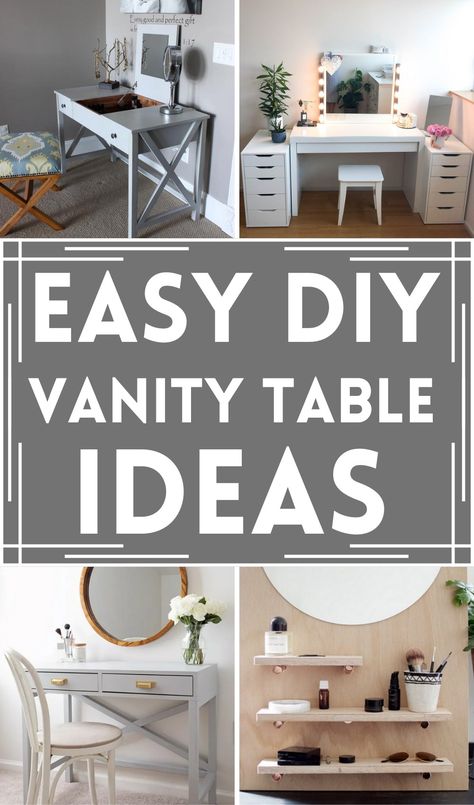 21 DIY Vanity Table Ideas For Organized Space - DIY Crafts Vanity Ideas Bedroom Small, Small Vanity Ideas Bedroom, Ikea Hack Vanity, Homemade Vanity, Diy Makeup Vanity Table, Vanity Table Ideas, Diy Vanity Lights, Diy Vanity Table, Ikea Makeup Vanity