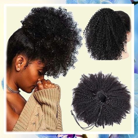 Afro Ponytail Hairstyles For Black Women, Natural Ponytail For Black Women, Drawstring Ponytails For Black Women, Curly Ponytail Black Women, Afro Loki, Brazilian Wigs, Natural Hair Ponytail, Diva Hair, Concert Style