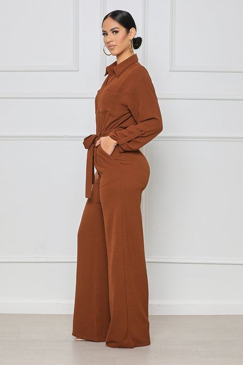 Brown Romper, Brown Jumpsuit, Pants Romper, Romper Long Pants, Jumpsuit With Sleeves, Work Outfits, Long Pants, New Work, Work Outfit