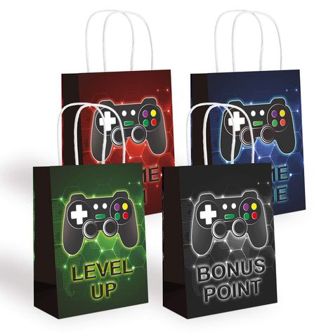 PRICES MAY VARY. Package Includes: 16 packs video game party bags in 4 designs with black, red, blue and green color featuring a console controller. High Quality: These video game birthday party bags are made of high quality craft paper and printed in full color. Size Measurement: Each gaming party bag at the size of 7.87*5.91*3.15 inches. These gamer party bags can be used as gift bags,usual storage bags and party decorations that candies, cookies, snacks, small toys and more can be put into. P Video Game Birthday Party Decorations, Playstation Party, Video Game Party Favors, Bags Video, Gaming Party, Video Games Birthday Party, Party Favors For Kids, Monkey Birthday, Kids Themed Birthday Parties