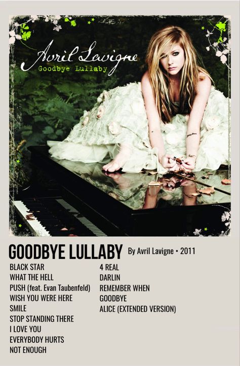 minimal polaroid album poster for goodbye lullaby by avril lavigne Avril Lavigne Aesthetic, Avril Lavigne Let Go, Am Album, Avril Lavigne Goodbye Lullaby, Goodbye Lullaby, Everybody Hurts, Avril Lavigne Style, Never Say Goodbye, Minimalist Music