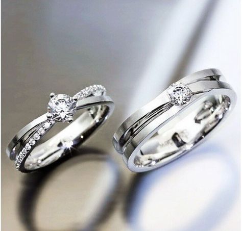 Couple Ring Platinum, Platinum Rings Couple Wedding Bands, Engagement Rings Couple Platinum, Engagement Rings Couple Diamonds, Cincin Couple Simple, Platinum Bands Couple, Couple Diamond Rings Engagement, Cincin Nikah Aesthetic, Diamond Rings For Couple