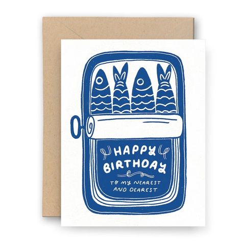 Happy Birthday Sardine Can Card Letterpress Card - Etsy Letterpress Birthday Card, Sardine Can, Handmade Greeting Card Designs, Wholesale Catalog, Cute Birthday Cards, Letterpress Cards, Happy Birthday To My, Blank Paper, Letterpress Printing