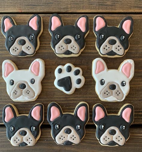 Black Lab Cookies Decorated, French Bulldog Cookies Decorated, French Bulldog Cookies, Frenchie Cookies, Dog Decorated Cookies, Puppy Cookies Decorated, Dog Cookies Decorated, Dog Birthday Cupcakes, Kids Birthday Cupcakes