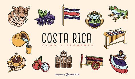 Costa rica doodle elements set #AD , #rica, #Costa, #elements, #set, #doodle Costa Rican Flag, Costa Rica Pictures, Costa Rica Animals, Costa Rica Map, Costa Rica Art, Costa Rica Flag, Costa Rican Food, Flag Drawing, Costa Rican