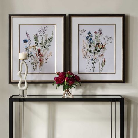 Delicate Flowers Framed Prints, S/2 | Uttermost Uttermost Art, Prints Display, Framed Floral Prints, Print Display, Delicate Flowers, Wood Wall Decor, Frame Wall Decor, Dark Walnut, Delicate Flower