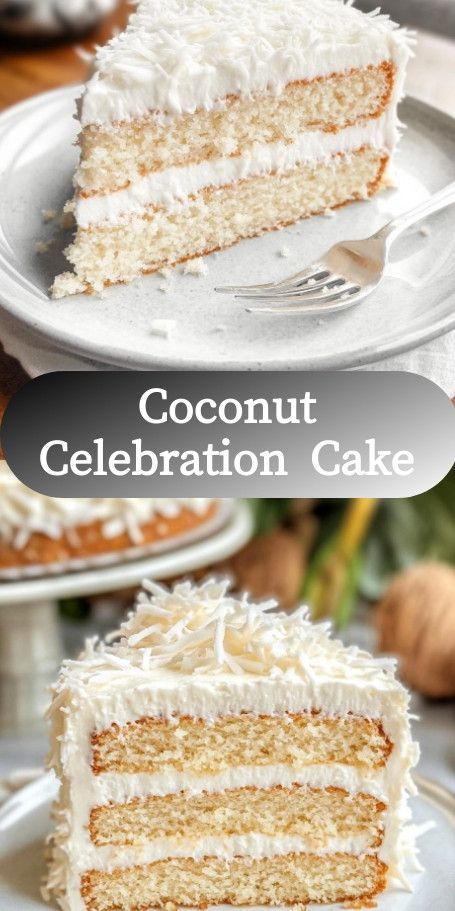 Coconut Celebration Cake: A moist and rich coconut cake with creamy coconut frosting, perfect for any special occasion. #CoconutCake #CakeRecipe #DessertLover #BakingFun #SweetTreats #CoconutLover #HomemadeCake #CelebrateWithCake #YummyDesserts #BakingIdeas Moist Coconut Cake Recipe, Moist Coconut Cake, Coconut Cream Cake, Coconut Cake Recipe, Coconut Frosting, Milk Cake, Homemade Cake, Celebration Cake, Oreo Dessert