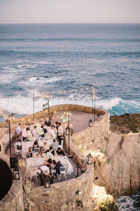 Disney-inspired destination wedding with white roses in Cabo, Mexico Cliff Wedding, Sunset Beach Weddings, Oceanfront Wedding, Los Cabos Wedding, Jamaica Wedding, Negril Jamaica, Beautiful Outdoor Wedding, Cabo Weddings, Destination Wedding Inspiration