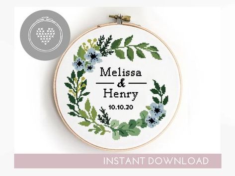 Greenery wreath counted wedding cross stitch pattern. Instant download in PDF. Fabric: Aida 14, White121w X 123h StitchesSize: 14 Count, 8.6 inches (21.9cm) wide and 8.7 inches (22.3cm) highNumber of colors: 14 DMCThis PDF pattern Includes:- Color pattern fit on one page for comfort use from tablet- Black and white symbol pattern divided into pieces- Color and symbol pattern divided into pieces for printing- List of DMC colors you will needAfter the payment successfully processes, the buyer will Eucalyptus Cross Stitch, Cross Stitch Wedding Patterns, Flowers Chart, Wreath Cross Stitch Pattern, Wreath Cross Stitch, Wreath Cross, Diy Fleur, Flower Chart, Wedding Cushion