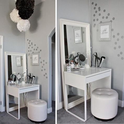 small bedroom furniture and dressing area design ideas Makeup Vanities, Small Bedroom Furniture, Bedroom Makeup Vanity, Vanity Room, Dekorasi Kamar Tidur, Dressing Area, Bedroom Vanity, White Vanity, Tiny Bedroom