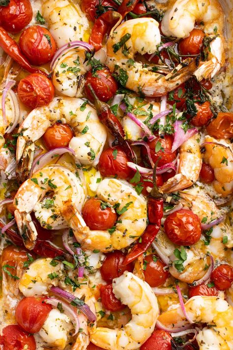 Mediterranean Shrimp and Feta Bake Calabrian Peppers, Feta Bake, Mediterranean Shrimp, Greek Grilled Chicken, Quick Appetizer, 30 Minute Meals Easy, Feta Recipes, Baked Shrimp, Quick Appetizers