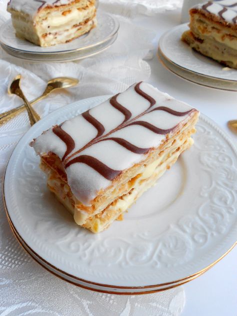 Classic French Napoleon (Mille-Feuille) | Culinary Couture | Bloglovin’ Napoleon Pastry, Napoleon Dessert, Napoleons Recipe, Napoleon Cake, British Desserts, French Desserts, Puff Pastry Recipes, Pastry Desserts, Fancy Desserts