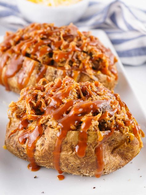 Pulled Pork Stuffed Baked Potatoes 4 Recipe Using Pulled Pork, Savory Pulled Pork, Pulled Pork Pasta, Fluffy Baked Potatoes, Leftover Pulled Pork, Pork Pasta, Pulled Pork Nachos, Stuffed Potatoes, Pork Nachos