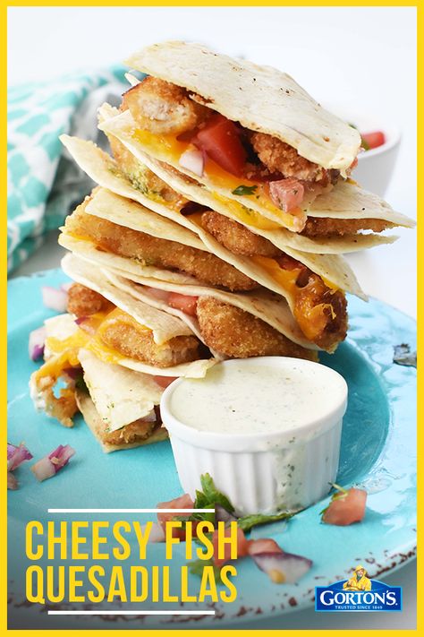 The kids can't keep their hands off of this tasty Cheesy Fish Quesadilla recipe by @SavvySavingCoup. This meal is a quick back-to-school dinner option for everyone to enjoy: https://www.savvysavingcouple.net/recipe/fish-quesadilla-cilantro-lime/. #TrustGortons