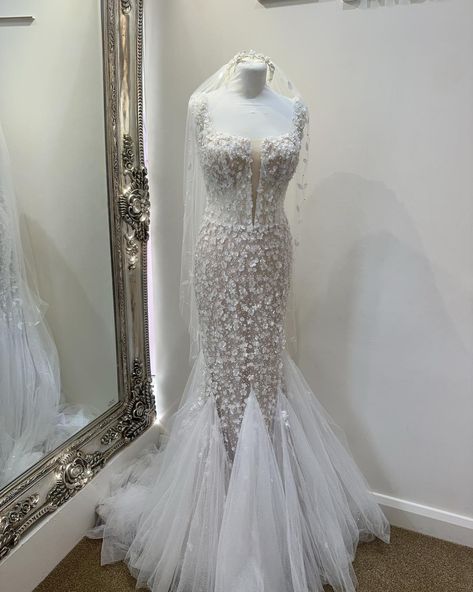 Absolutely stunning mermaid style dress, Michelle by Oksana Mukha. A 3-D floral lace gown with pearl and sparkle detailing. Skirt has glitter tulle godets to give a fabulous full look Book your appointment on our website #weddinggown #weddingdress #elegantwedding #bridalgowninspiration #nibride #2025bridetobe #2026bridetobe #exclusivedesigns #couturegown #luxurybridal #oksanamukha #brideuk #dress #wedding #weddingdresses #ukbride #2026brides #bridallook #fittedweddingdress #floralweddingd... Oksana Mukha, Bridal Gown Inspiration, Mermaid Style Dress, Fitted Wedding Dress, Mermaid Style, Luxury Bridal, Full Look, Book Your Appointment, Couture Gowns