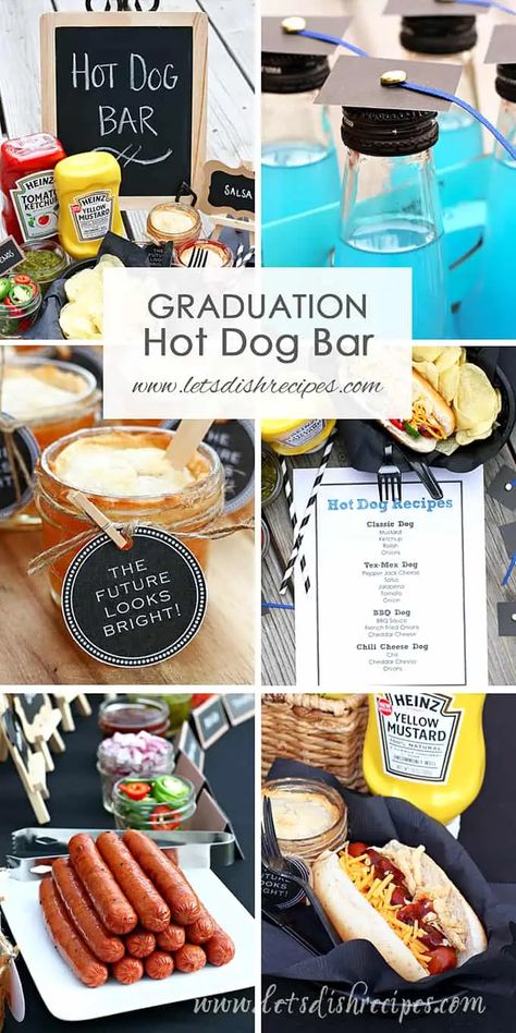 Party Hot Dog Bar, Hot Dog Bar Party, Jar Pies, Mason Jar Pies, Hot Dog Party, Kindergarten Graduation Party, Graduation Food, Mini Mason Jar, Hot Dog Toppings